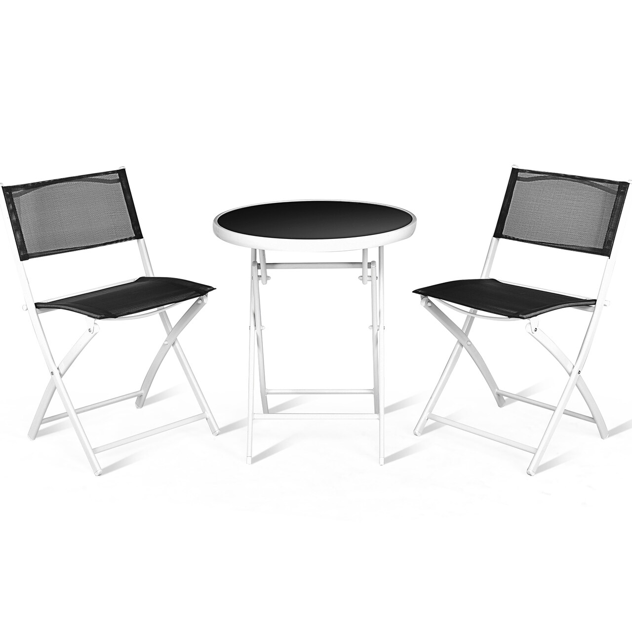 3-Piece Patio Bistro Set Folding Table and 2 Chairs Balcony Outdoor Furniture